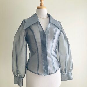 Sunde Vintage Chic Sheer Gray Blouse